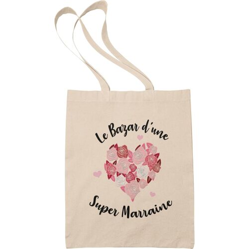 SJZG-Tote Bag Femme - Cadeau Marraine Le Bazar D'Une Super Marraine - Sac Tissu - Sac En Toile Femme - Canvas Sac Tote Bag - Sac De Course - Sac Cabas¿
