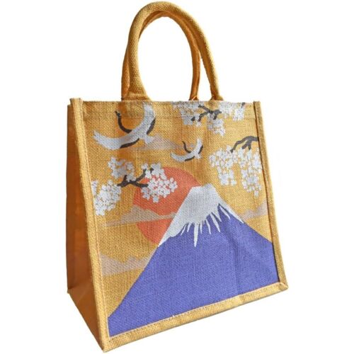 SJZG-Sac Cabas En Toile De Jute Style Japonais Sérigraphié Montagne 30 X 30 X 20 Cm