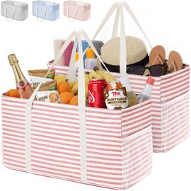 SJZG-Grand Sac De Courses Et Cabas 46 L, Panier Course Pliable Avec Cadre En Fil Métallique Et Poignées, Sac Rangement Pour Pique-Nique, Plage, Buanderie, Voiture, Camping