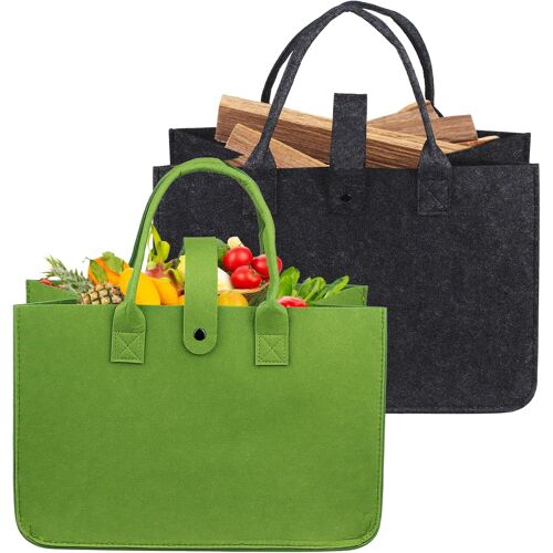 Sjzg-2 Xxl Sac En Feutre 1 Gris 1 Vert Panier De Rangement Portable De Luxe Shopper Con Cerniera Xxl Pliable Panier À Bois De Cheminée Sac À Jouets Pour Le Transport Bois Journaux Jouets Faire Du Sho