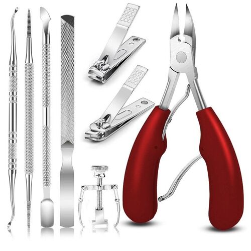 Ensemble de 8 Coupe-ongles en Acier Inoxydable pour Ongles Incarnés et Ongles Épais Rouge
