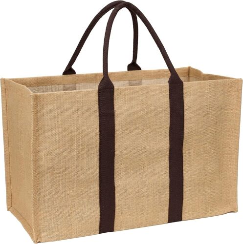 SJZG-Cabas En Toile De Jute Naturel Anses Marron 55X25X35Cm 48 Litres - Sac Courses, À Bois - Réutilisable
