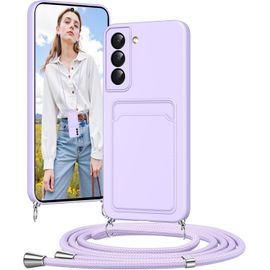 Spwa-Coque Pour Samsung Galaxy S21 Fe Avec Cordon, Collier Pour Étui En Silicone Avec Cartes Tour De Cou Lanière Corde, Portable, Réglable, Amovible, Antichoc Bumper Housse Pour Chaine, Violet