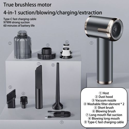Aspirateur De Voiture 4 En 1 2990000 Pa - Machine De Nettoyage Portative Puissante,Aspirateur Portable Sans Fil,Appareil Ménager - Type Grey 2pcs Filter