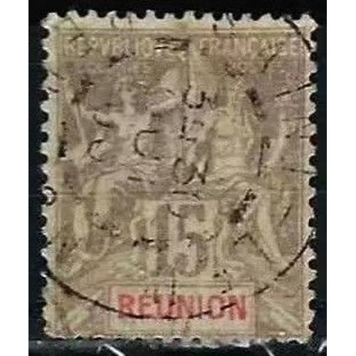 La Réunion, Colonie Française 1900, Beau Timbre Yvert 48, Type Sage "Colonies" 15c. Gris Cartouche Rouge, Oblitéré, Tbe