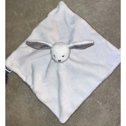 Doudou lapin Jacadi blanc gris peluche jouet bébé soft toy bunny baby