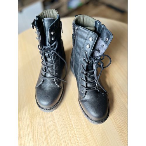 Bottines Noires Pointure 37 - Talon Bas, Semelle Grise & Détails Zips/Lacets