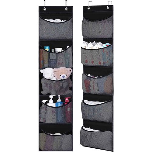 Étagères Murales Pliables Au-Dessus De La Porte,Organisateur De Vêtements,Rangement Pour Placard Avec 5 Poches,Organisateur Pour Chambre À Coucher,Salle De Bain - Type Black 2pcs