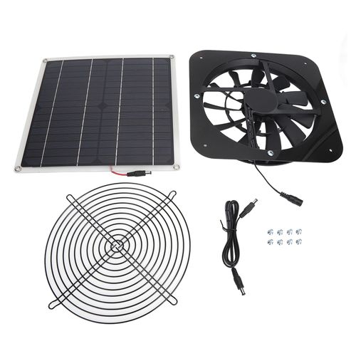 Kit De Ventilateur De Panneau Solaire, Ventilateur D'extraction Solaire 100w, Panneau à éNergie Solaire Avec Ventilateur Rond De 10 Pouces Pour Serre, Hangar, Poulailler, Noir