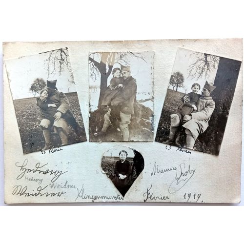 Guerre 14-18 : Carte Postale Montage Photos Poilu Avec Sa Fille En Allemagne