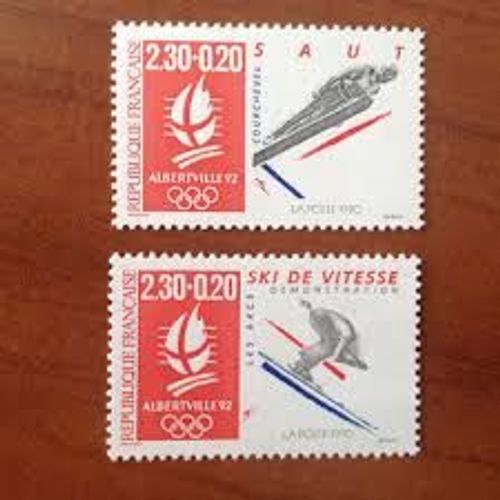 Jeux Olympiques D'Hiver "Albertville92" (3) : Saut À Skis Et Ski De Vitesse La Paire Année 1990 N° 2674 2675 Yvert Et Tellier Luxe