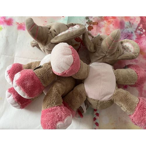 Doudou éléphant Nattou lot de deux peluches beige rose jouets bébé