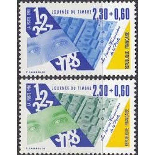 Journée Du Timbre : Les Métiers De La Poste : Les Services Financiers La Paire Année 1990 N° 2639 2640 Yvert Et Tellier Luxe