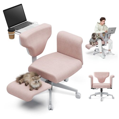 Chaise De Bureau Multi-Positions Newtral Fb-P Freedom-X Avec Accoudoirs, Assise Croisée Et Plateau Pour Ordinateur Portable, Inclinable Ergonomique Réglable - Rose