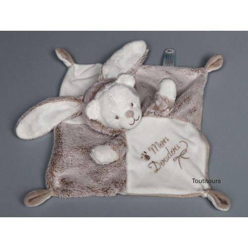Doudou ours plat Mon Doudou déguisé en lapin beige chiné blanc Nicotoy