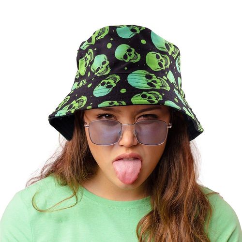 Chapeau Bob Noir Tête De Mort Vert Adulte