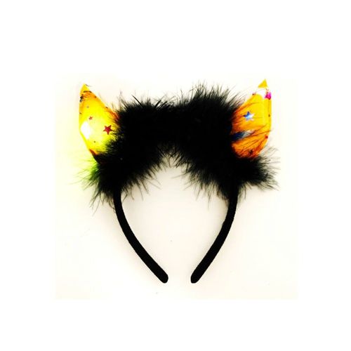 Serre-Tête Cornes Diable Led Plume Noir Adulte