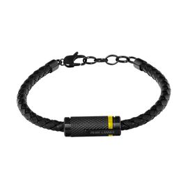 Bracelet Homme Paddock Cuir Tressé Et Acier Noir Résine Jaune