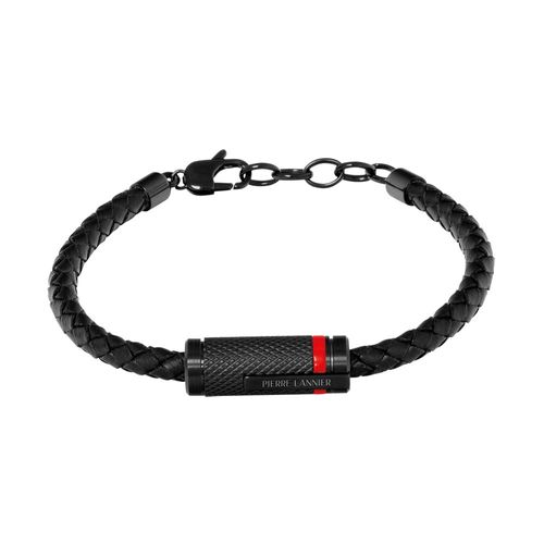 Bracelet Homme Paddock Cuir Tressé Et Acier Noir Résine Rouge