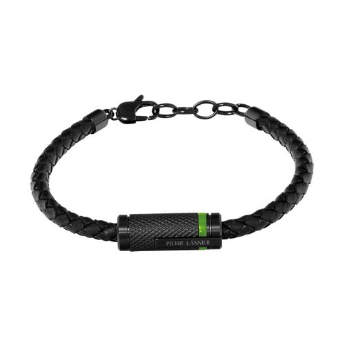Bracelet Homme Paddock Cuir Tressé Et Acier Noir Résine Verte