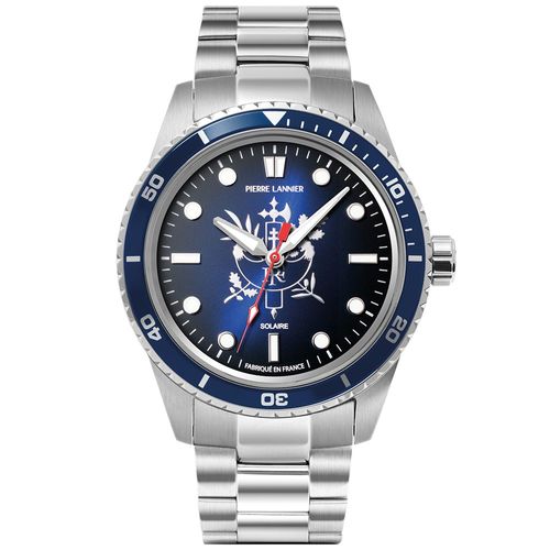 Montre Homme Élysée Argenté Cadran Bleu Bracelet Acier Argenté 22 Mm