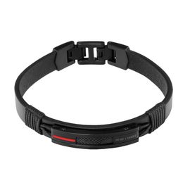 Bracelet Homme Paddock Acier Noir Cuir Noir