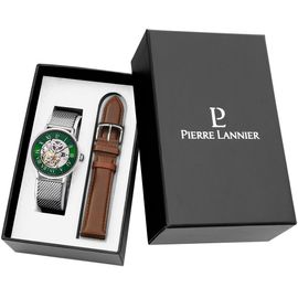 Coffret Homme Automatic Argenté Cadran Vert Bracelet Cuir Brun 20 Mm