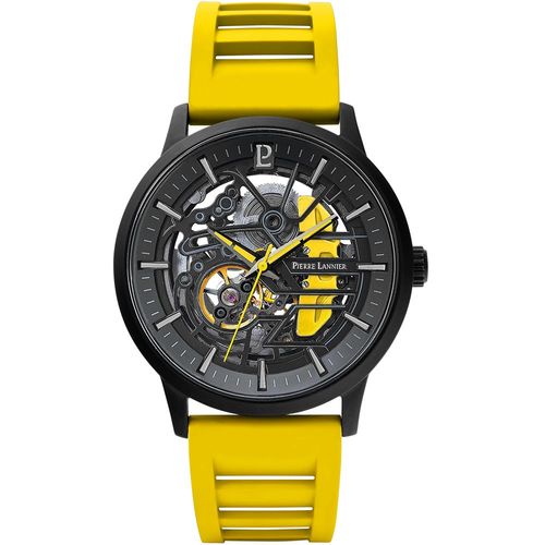 Montre Homme Paddock Noir Cadran Noir Bracelet Caoutchouc Jaune 22 Mm