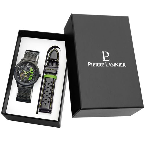 Coffret Homme Paddock Cadran Noir Bracelet Cuir Perforé Noir