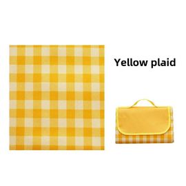 Tapis De Camping Épais Et Imperméable Pour L'extérieur,Tissu De Pique-Nique Pliable,Oxford 600d,Tapis De Sol,Équipement D'extérieur Portable - Type Yellow And White Plaid-200x 200