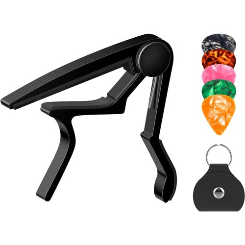 Loc-Capodastre Pour Guitare Acoustique 6 Cordes Et 12 Cordes,Capodastre Pour Guitare Avec Support Et 5 Médiators,Capodastre En Métal Pour Ukulélé,Mandoline,Banjo Et Autres Instruments À Cordes (Noir)