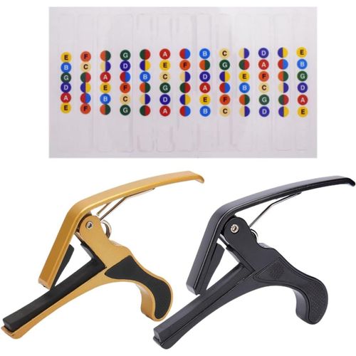 Loc-Pack De 2 Capodastre Guitare,Capodastre Guitare Classique,Guitare Accessoire,Capodastre Pour Presque Toutes Les Guitares,Noir/Or,Un Autocollant D'échelle De Guitare