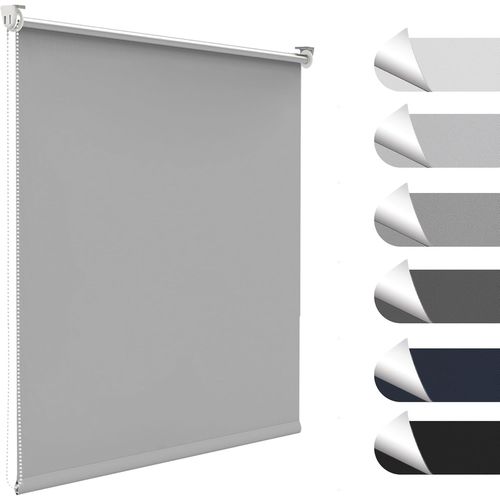 Store Enrouleur Occultant Thermique Sans Perçage, Rideau Opaque Isolant, Montage Simple Pour Fenêtre Ou Porte, 85l X 130l Cm, Largeur Du Tissu 81 Cm, Gris Clair