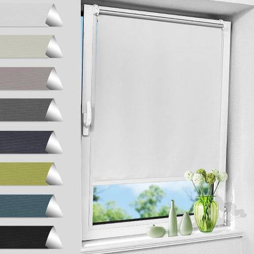 Store Enrouleur Occultant Thermique Sans Perçage, Rideau Opaque Isolant, Montage Simple Pour Fenêtre Ou Porte, 110l X 220l Cm, Largeur Du Tissu 106 Cm, Blanc