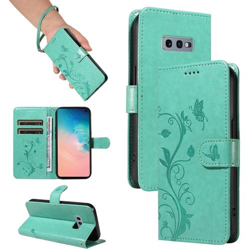 KAL-Coque Pour Samsung Galaxy S10E 5,8 Pouces - Étui Coque Antichoc Portefeuille Avec Porte Cartes, Pu Cuir Magnétique Boîtier En Silicone Et Protection De Caméra, Vert