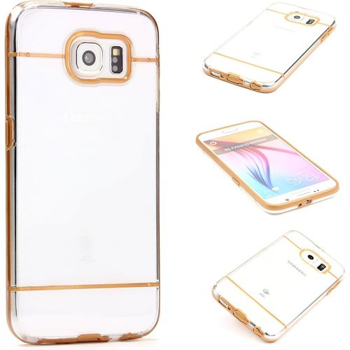 KAL-® Coque Protection Avec Arrière Transparent Back Case Colorée | Samsung Galaxy S6 Edge | Silicone Tpu Champagne Or | Housse Mince Et Léger Étui Transparent Et Souple
