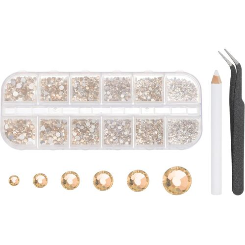 Kal-Ensemble De Strass Plats Ronds, 6 Tailles De Diamants En Verre À Dos Plat Avec Pincettes Et Stylo De Prélèvement Pour Nail Art, Artisanat De Maquillage, Jaune Clair