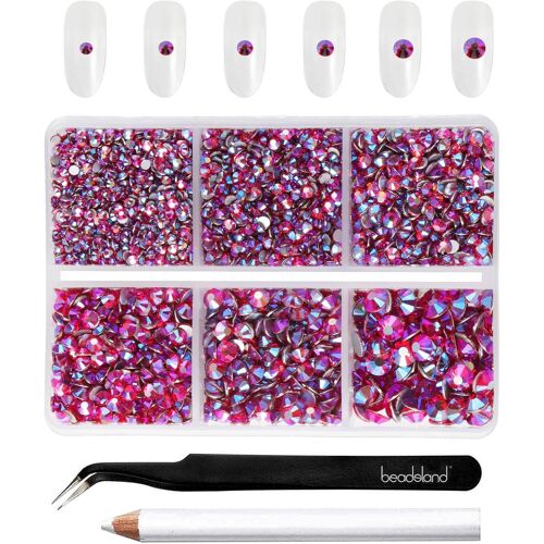 Kal-Pièces De Strass À Dos Plat,Strass Rouges Pour Ongles,Strass En Cristal Pour Travaux Manuels,6 Tailles Mélangées Avec Pince À Épiler Et Kit De Crayons De Cire,Ss6-Ss20,Siam Léger Ab
