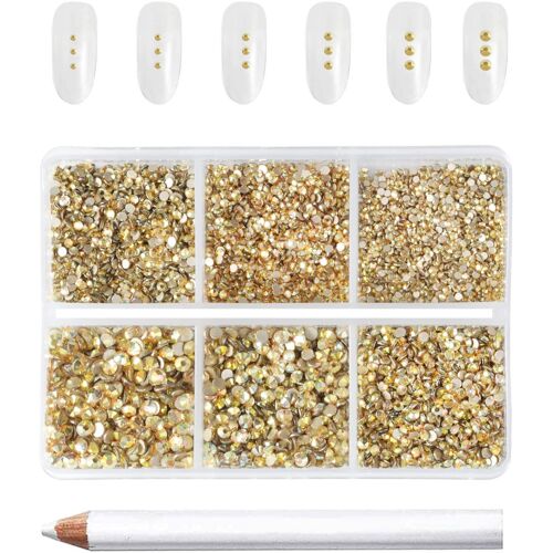 Kal-Pièces Strass Pour Ongles Nail Art,Strass Cristal Dorés Pour Visage Et L'artisanat,Mélange De 6 Tailles Avec Kit De Crayons De Cire,Ss3-Ss10,Lumière Du Métal