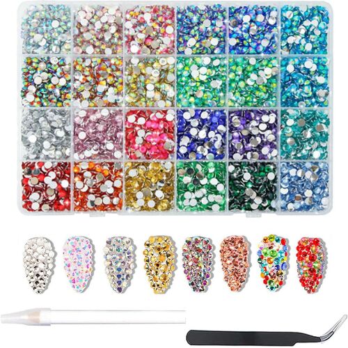 Kal-Lot De 6000 Strass Pour Ongles, 5 Mm, À Dos Plat, Ronds, Avec Pince À Épiler Et Stylo De Pointillage, Pour Bricolage, Artisanat, Ongles, Vêtements, G