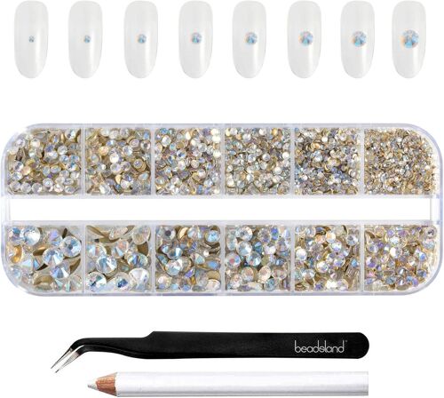 Kal-Strass Pour Le Maquillage,8 Tailles 2500pcs Cristal Dos Plat Strass Visage Pierres Précieuses Pour L'artisanat Ongles Avec Des Pinces Et Un Crayon De Cire,Clair De Lune Bleu,Ss4-Ss30 