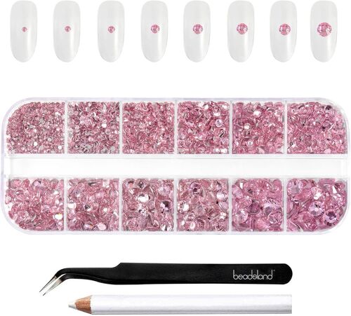 Kal-Strass Pour Le Maquillage,8 Tailles 2500pcs Cristal Dos Plat Strass Visage Pierres Précieuses Pour L'artisanat Ongles Avec Des Pinces Et Un Crayon De Cire,Rose Clair,Ss4-Ss30 