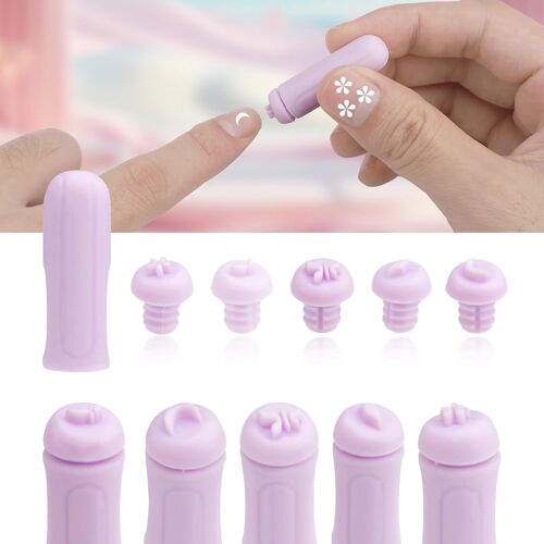 Kal-Pcs Ensemble De Stylos Tampons Pour Nail Art, Stylo Tampon Nail Art En Silicone Avec 5 Têtes De Stylo Tampon À Motifs Outil Nail Art Tampon Pour Nail Art Diy À Domicile(Violet Clair) 