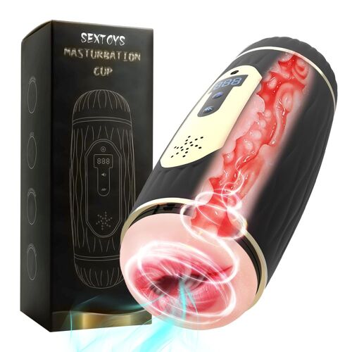 Masturbateurs Masculins Double Tête Chauffage Intelligent Tasse De Masturbation Vibrante Pour Homme Chatte Vagin Jouets Pour Adultes Pour Hommes - Masturbateur Noir
