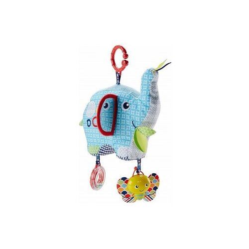 Peluche elephant d activites bleu 20 cm Fisher Price : textures variees, hochet, miroir, grelot - Eveil bebe