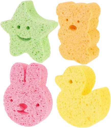4pcs Éponge De Bain Set Massage Eponge Douche Confortable Enfants,Éponges De Bain Naturelles Pour Les Nourrissons Et Les Tout-Petits