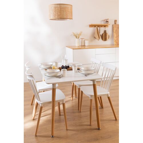 Set de table à manger rectangulaire 120x80 cm en bois de hêtre et MDF avec 4 chaises Royal Blanc