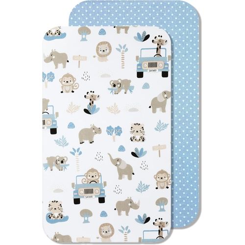 Draps Housses 80x160 Cm 100% Coton - Lit Cabane 80x160-2pcs Drap Housse 80x160 (80 X 160 Cm, Safari Bleu)