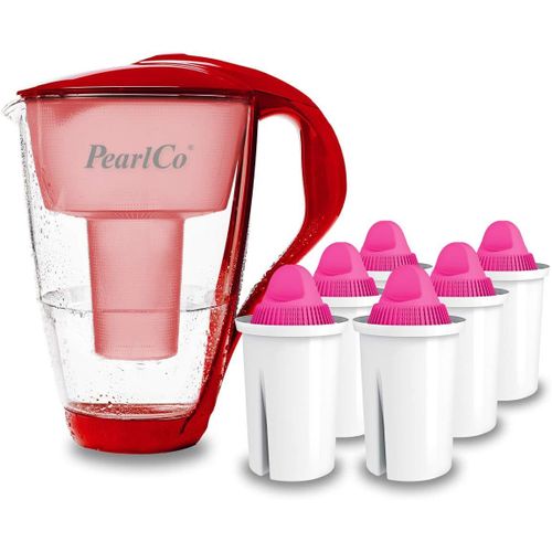 Carafe Avec Filtre À Eau En Verre - Rouge - 6 Cartouches Aquamag Classic Incluse (Compatible Avec Brita Classic)[Fil9260792]