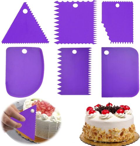 Kal-Lot De 6 Spatules En Plastique Pour Glaçage De Gâteau -6 Formes Et Tailles -Grattoir À Crème -Violet -Pâte À Pâtisserie -Pour Fondant, Bord Latéral